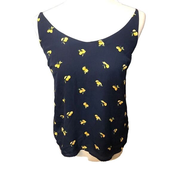 Banana Republic navy blue lemon novelty print dress camisole adjustable spaghett - Picture 1 of 10